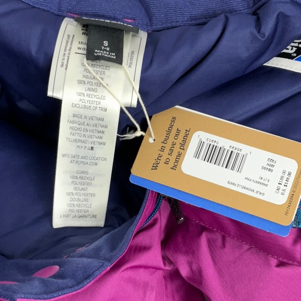 Patagonia Girls Snowbelle Pants Amaranth Pink NWT Size S (7-8) - Picture 4 of 14